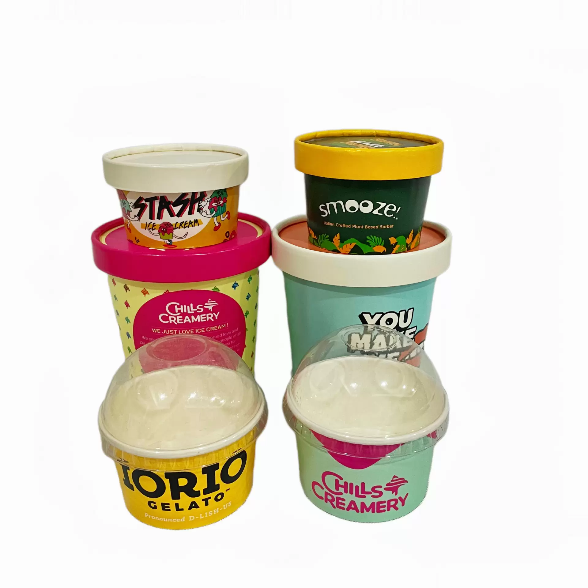 3Oz 120Ml Print Paper Cup Ice Cream White With Plastic Lid And Plastic ...